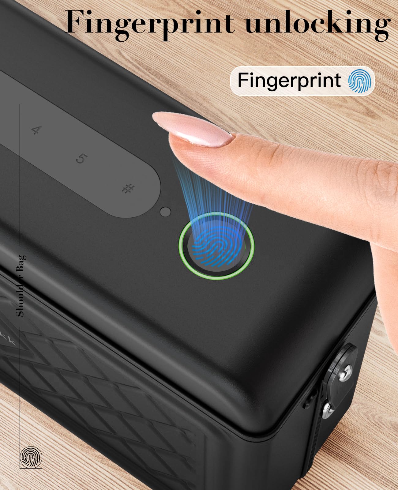 iDiskk MFi Certified shoulder aluminum alloy Fingerprint & Password electronic security Anti-theft safe Box, innovative lockable Bag for women,built in 8000mAh