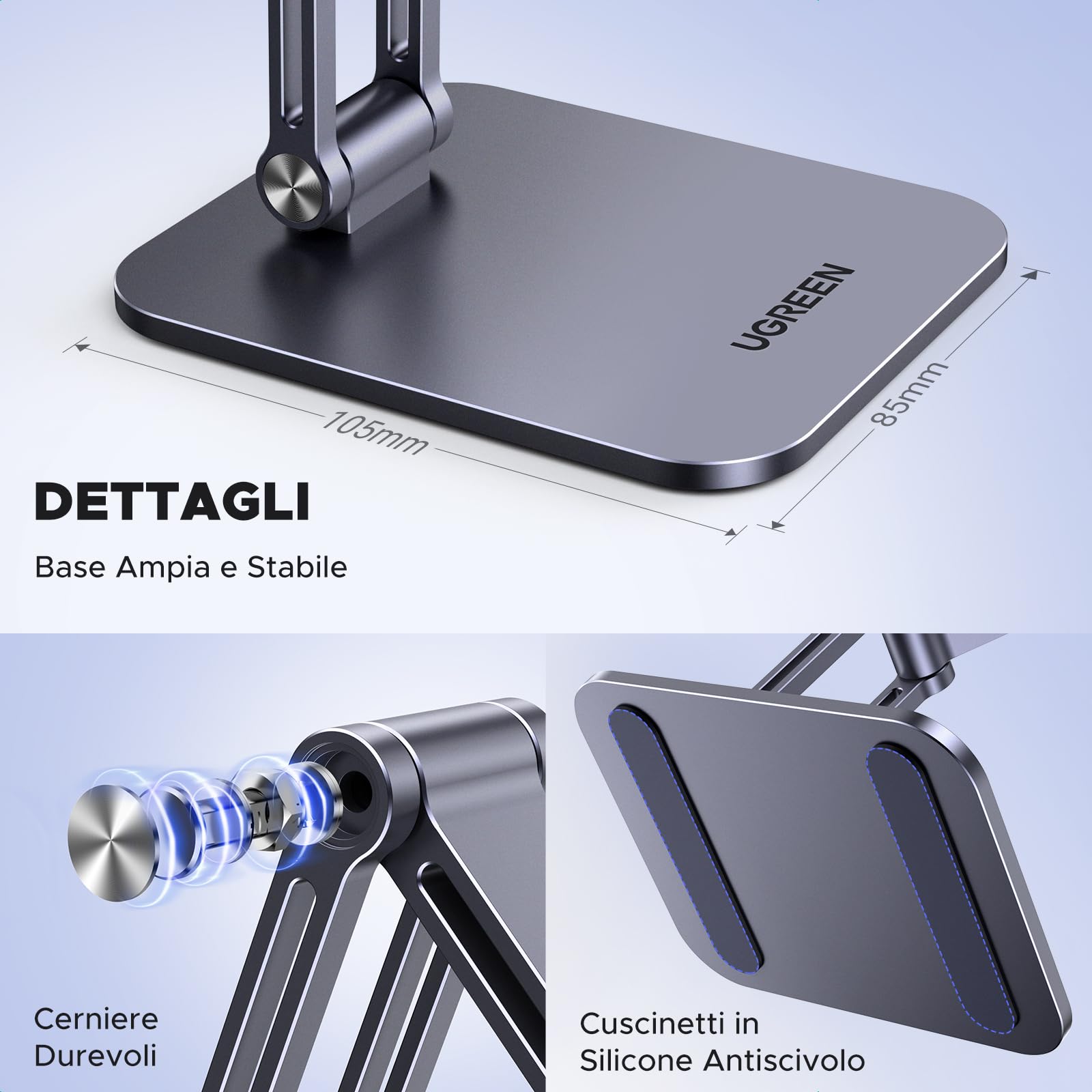 UGREEN Supporto Magnetico Magsafe da Tavolo Pieghevole con Anello in Metallo, Porta Cellulare Scrivania, Compatibile con iPhone 16 Plus Pro Max/15/14/13, Galaxy S23 Argento