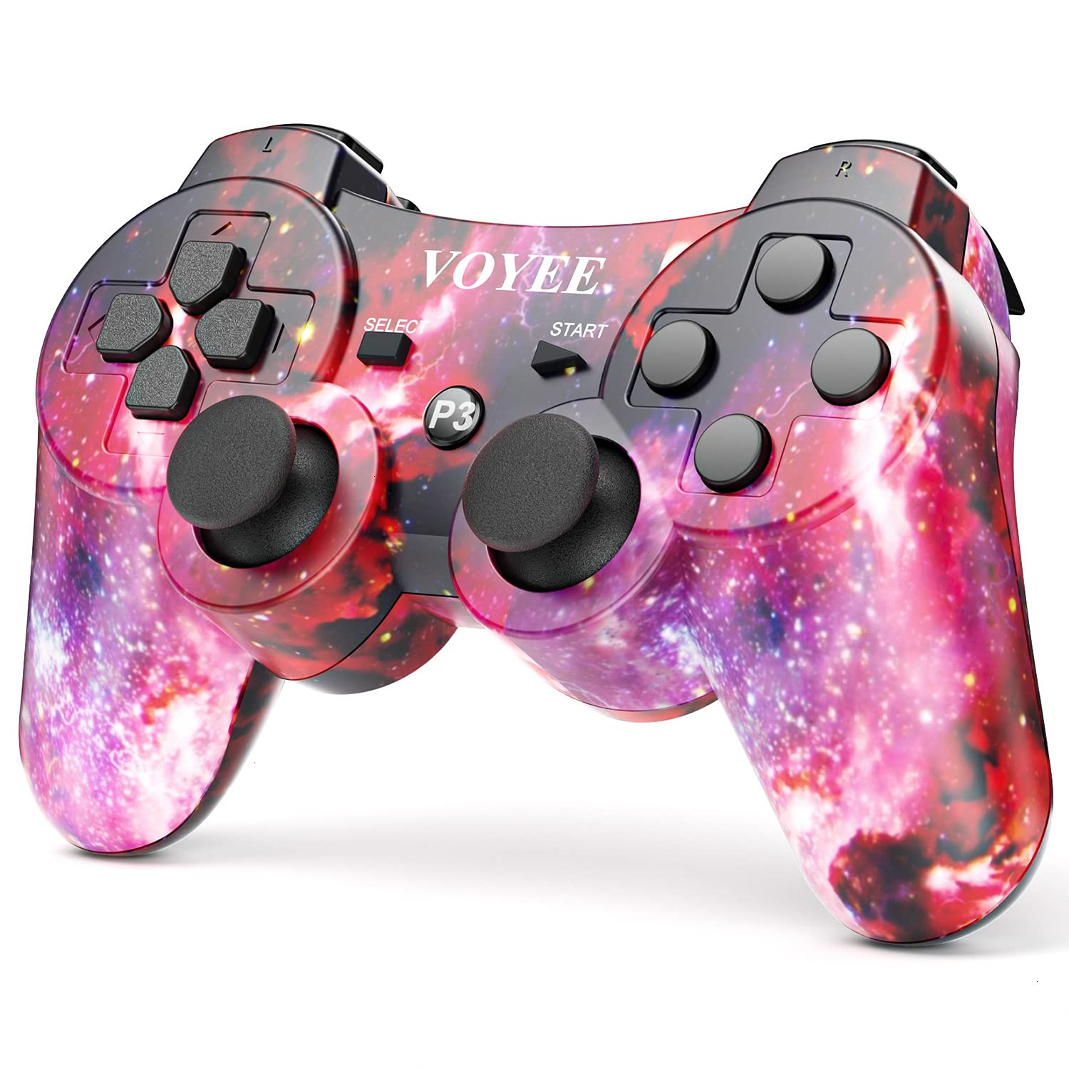 VOYEE Wireless Controller Compatible with Playstation 3, 2 Pack PS-3 Controller with Upgraded Joystick/Rechargerable Battery/Motion Control/Double Shock (Skull Galaxy)