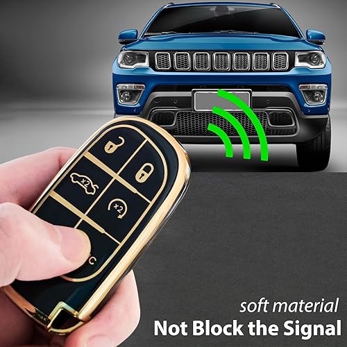 Miniatura 10 de OLLEN Funda para llavero de TPU con anillo sin tornillos, apta para Jeep Grand Cherokee Renegade Compass Chrysler Dodge RAM Durango Challenger
