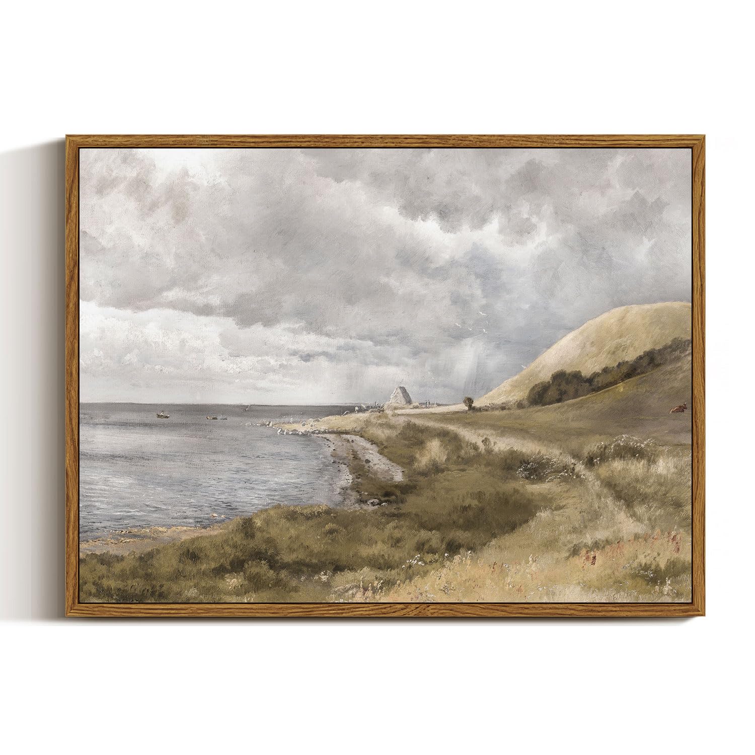InSimSea Framed Canvas Wall Art Vintage Decor, Coastal Wall Art Danish Coast Nature Scenic Art for Bedroom, Wall Paintings, Farmhouse Office Bathroom