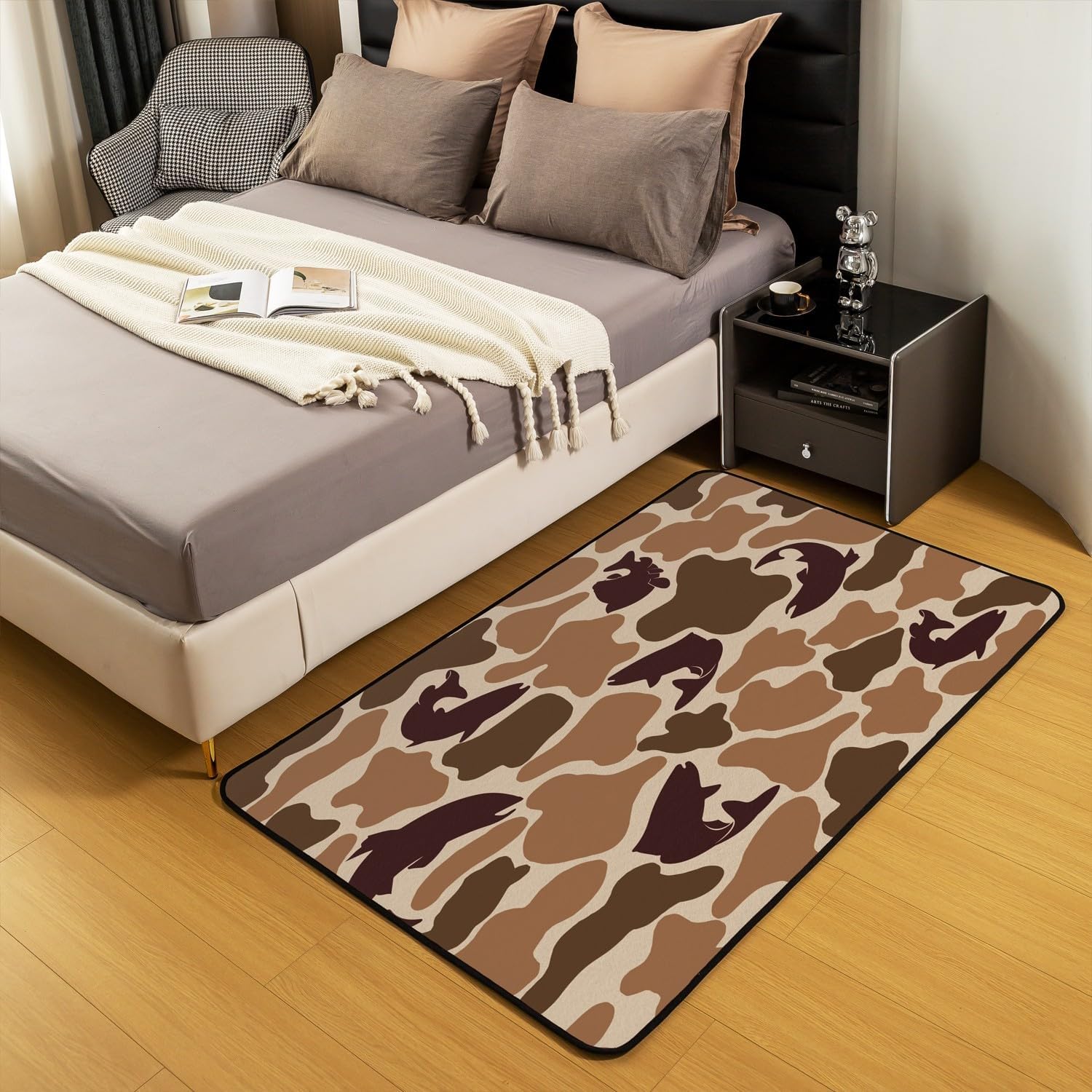 Erosebridal Pike Fish Camo Area Rug 4'11" x 3'3" Hunter Camouflage Living Room Rugs Wildlife Hunting Decorative Carpet Farmhouse Fishing Indoor Floor Mat Vintage Brown Decor