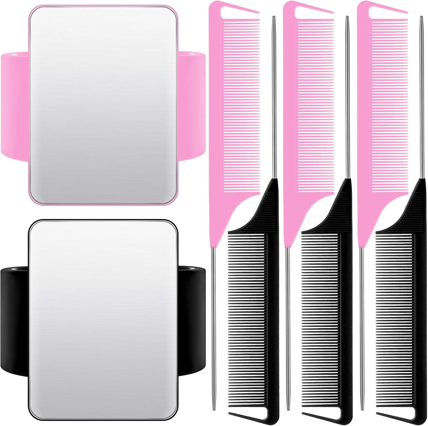 8 Pieces Magnetic Wrist Sewing Pincushions with Stainless Steel Pintail Comb Set, Wrist Magnetic Pin Holder Wristband Pin Cushion and Rat Tail Comb for Hair Clips Hand Sewing (Charming Colors)