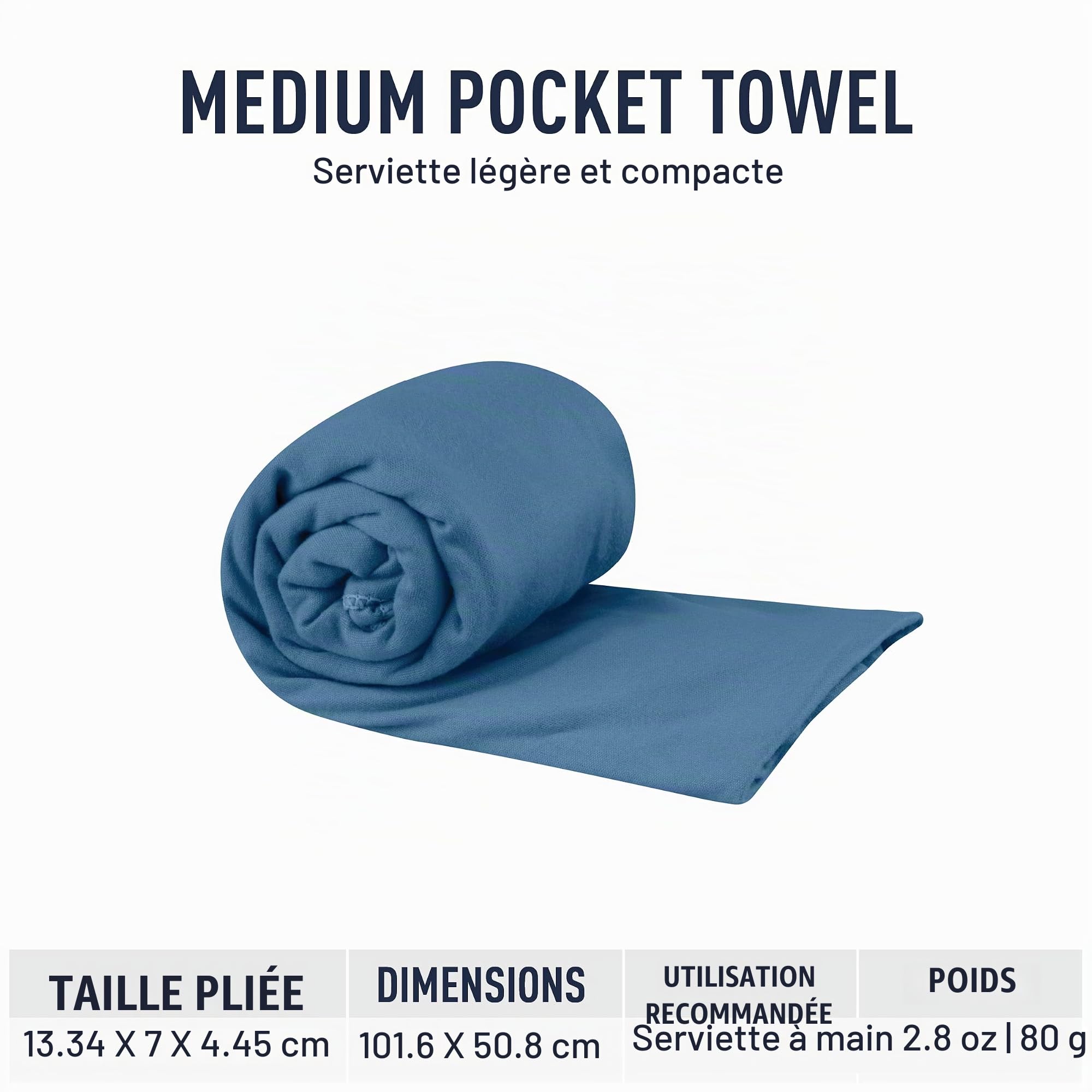 Sea to Summit Pocket Towel Medium Moonlight, Bleu Clair de Lune