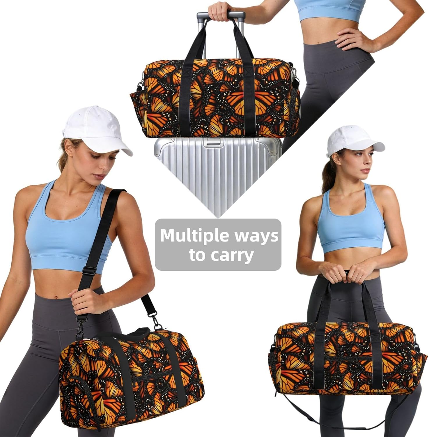 Heaps Of Orange Monarch Butterflies Print Handheld Sports Luggage Unisex Crossbody Bag Travel Weekend Fitness Workout image 4