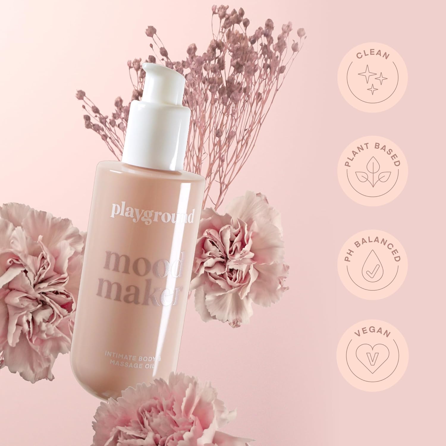 Playground Mood Maker, Pleasure Enhancing Body & Massage Oil, Mood Elevating Adaptogens, Botanical Aphrodisiacs, Skin Soothing Plant Oils, Vanilla Sandalwood Rose Ylang Ylang, Long-Lasting Sensual Oil