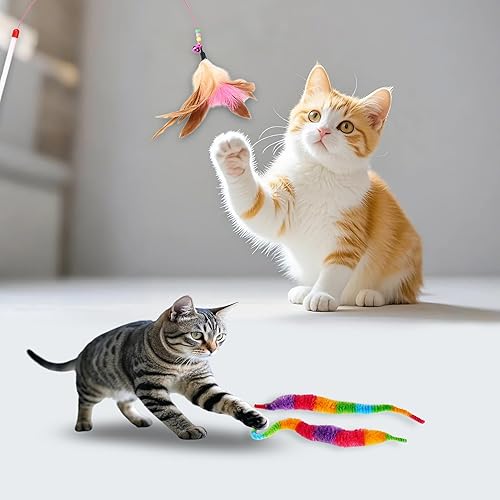 Miniatura 6 de Juego de 21 juguetes para gatos, túnel interactivo, bolas, ratones, varitas de plumas, juguetes de hierba gatera (Túnel de gato arcoíris)