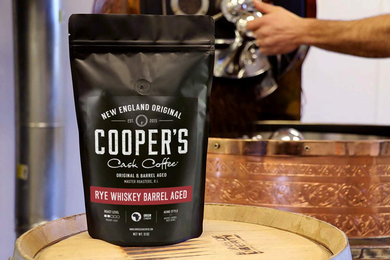 Rye Whiskey Barrel Aged Coffee, Single Origin Roasted Coffee beans, Ethiopian Beans Aged in Rye Whiskey Casks, 2lb Bags, Ground