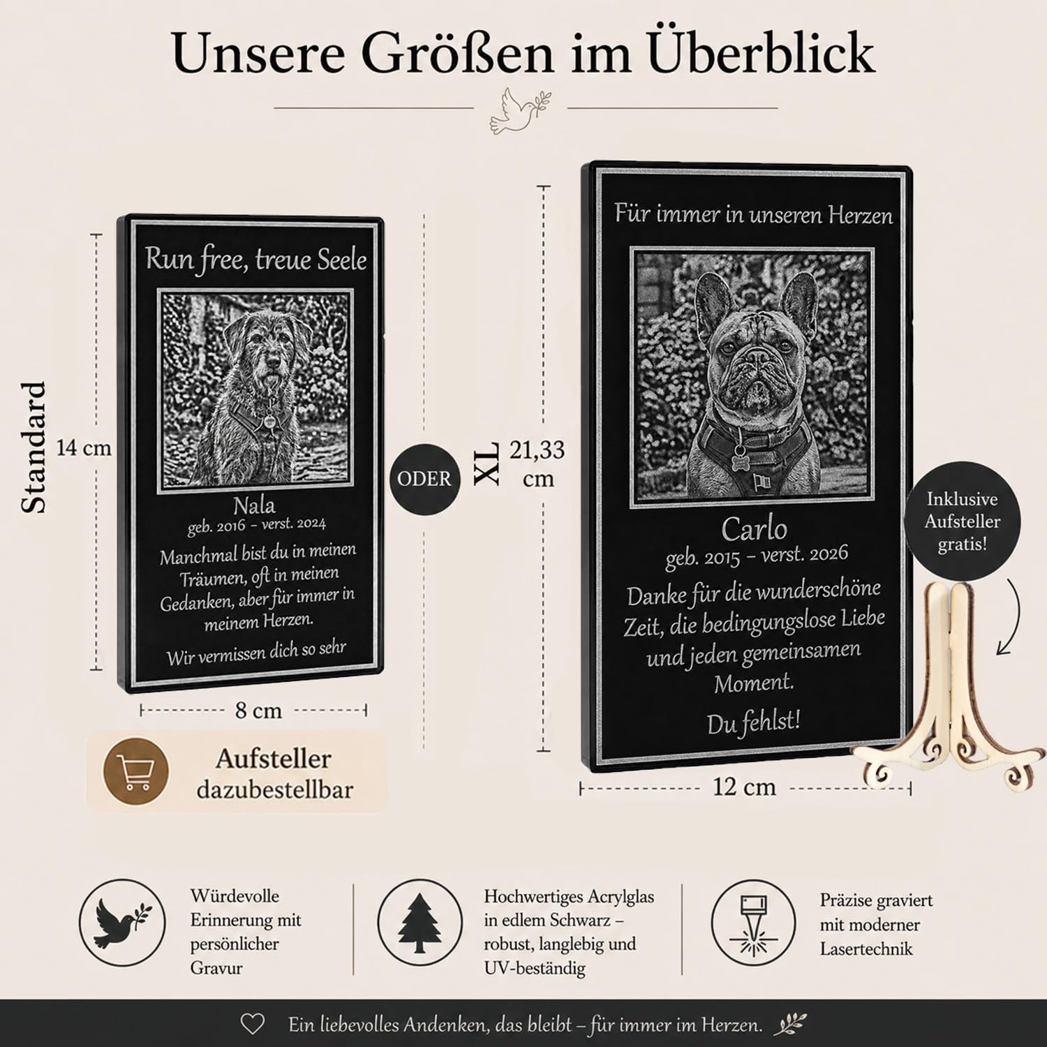 Personalisierte Hunde Gedenktafel mit Foto & Wunschtext Gravur – Edle Erinnerung & Trauerkarte aus schwarzem Acrylglas – Besonderes Andenken Regenbogenbrücke – Made in Austria
