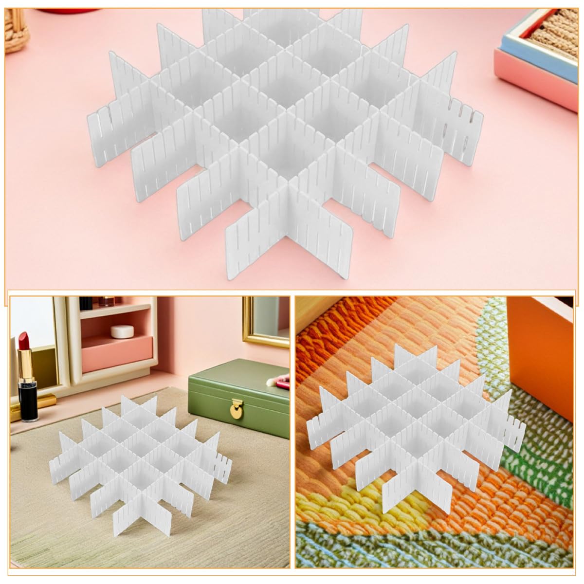 Baluue 16 Stück Verstellbare Schubladenteiler DIY Raster Ordnungssystem Weißer Organizer für Unterwäsche Socken Schmuck Kosmetik Schrank Zubehör