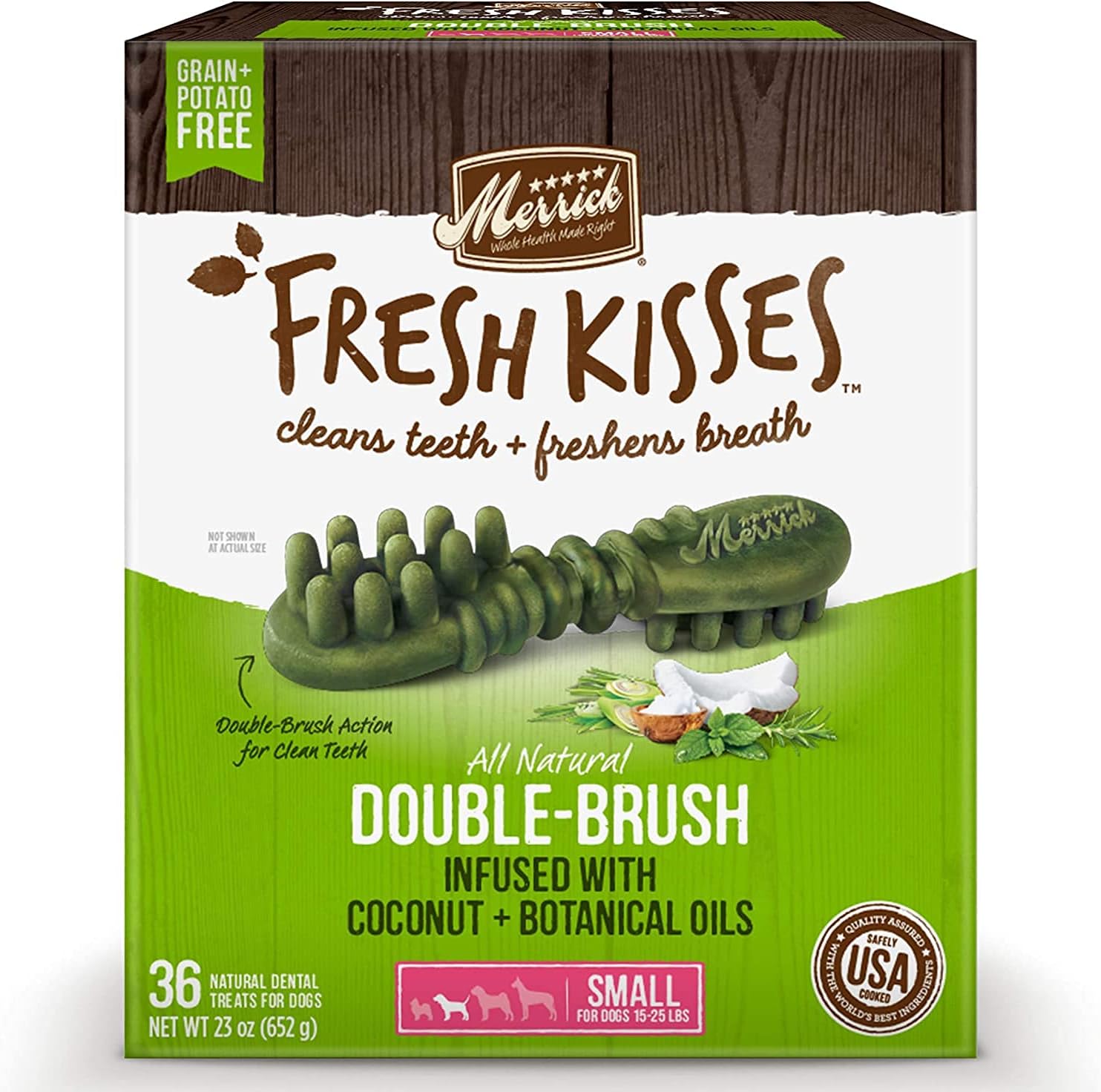 Merrick Fresh Kisses Coconut + Botanical Oils Dental Dog Treats for Small Dogs, 36 Brushes (Pack of 4)