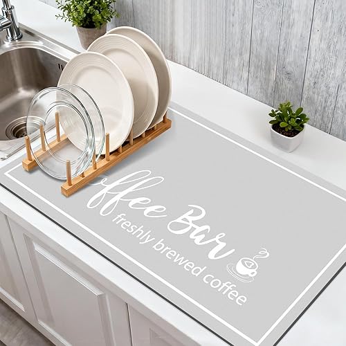 Miniatura 34 de Findosom Tapete de secado de platos de 12 x 20 pulgadas, súper absorbente y cortable, tapete de barra para ocultar manchas para encimera de cocina