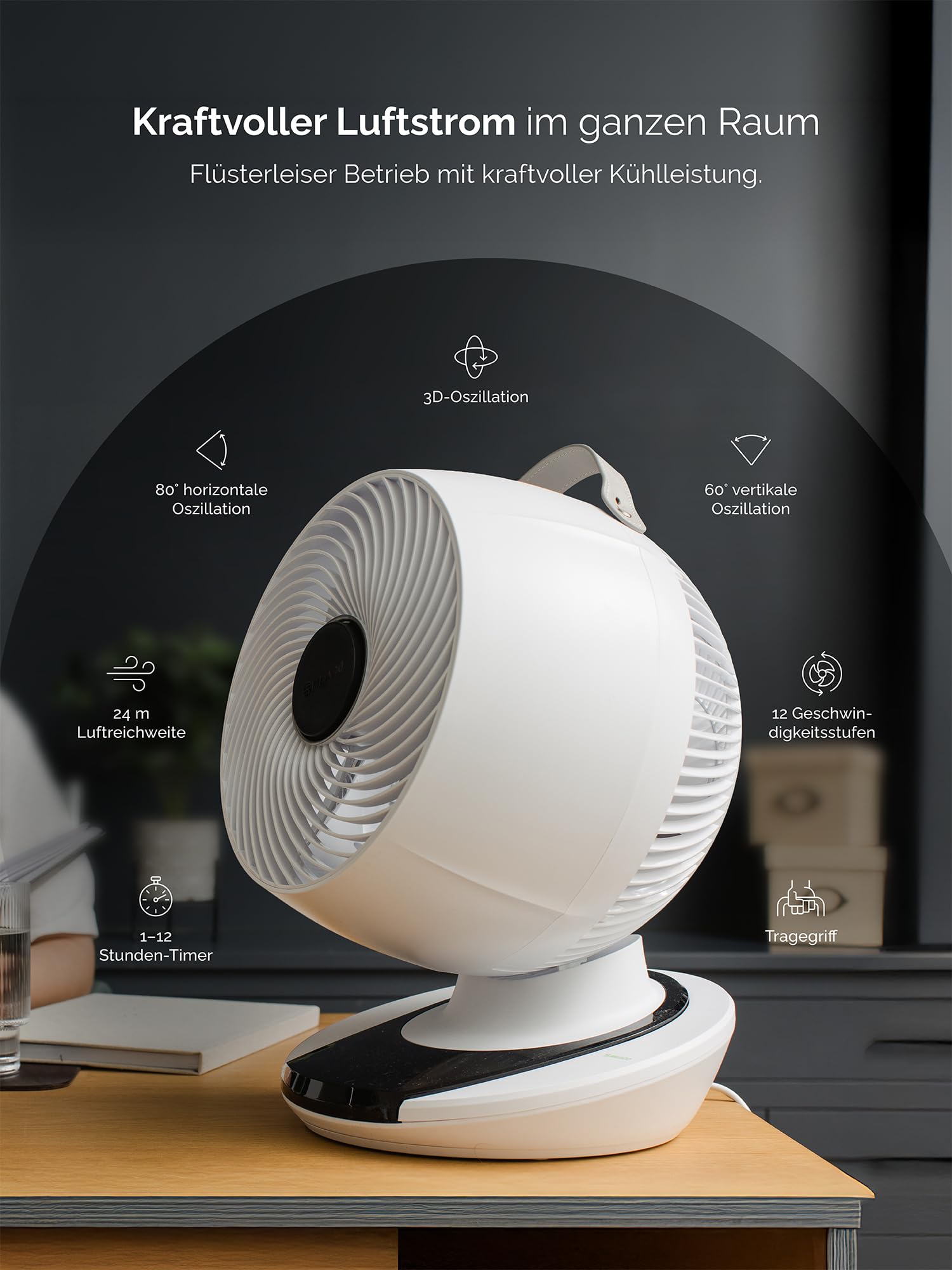 MEACO MeacoFan 1056 Ventilator inklusive Tasche – Leistungsstarker, energieeffizienter, energiesparender, leiser, kühlender Tischventilator fürs Schlafzimmer, Zuhause und Büro…