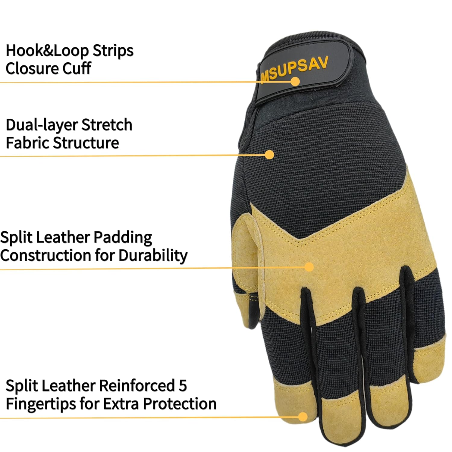 Work Gloves Men,Utility Mechanic Working Glove High Dexterity for Multi-purpose,Excellent Grip,Black+Yellow,Large - Image 7