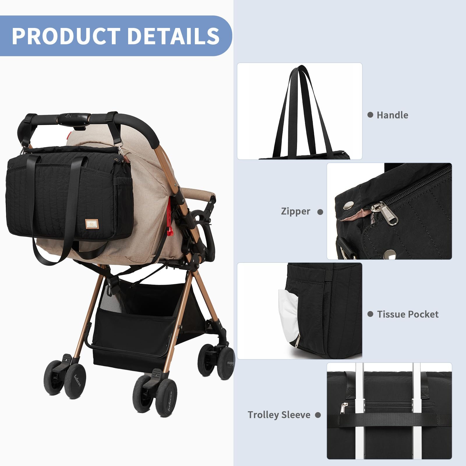 Miss Lulu Sac à Langer Bébé Sac Fourre-tout en Nylon Imperméable pour Maman et Papa, Sacs à Langer à Main Épaule pour Poussette