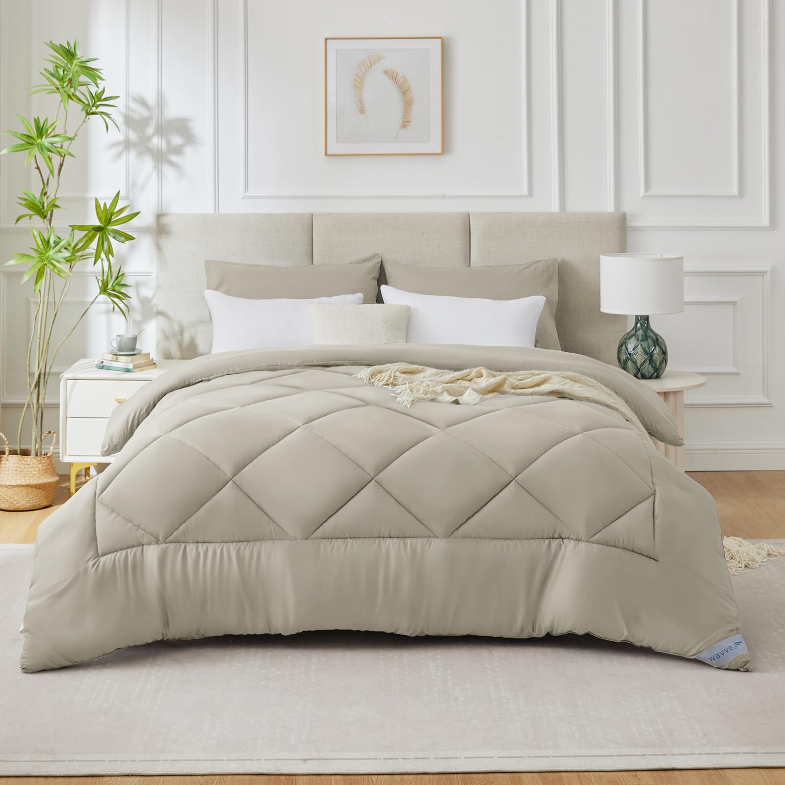 WAVVE Piumone Letto Matrimoniale 450 gr/mq Invernale 220x240 cm - Piumino Caldissimo 240x220, Trapunta 220 x 240 cm in Microfibra Sintetica, Beige