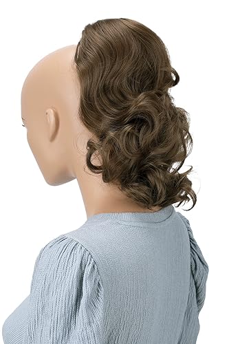 Miniatura 30 de PrettyShop - Extensión de cola de caballo trenzada, ondulada y voluminosa de 12 pulgadas, color castaño, PH205
