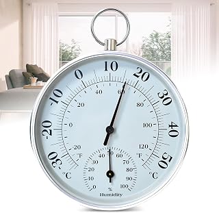 Indoor/Outdoor Thermometer: 10cm 2-in-1 Precision Thermo Hygrometer, Hygrometer Thermometer with Hanging Loop, Thermometer Analog Wall Hygrometer for Indoor, Outdoor, Greenhouse,