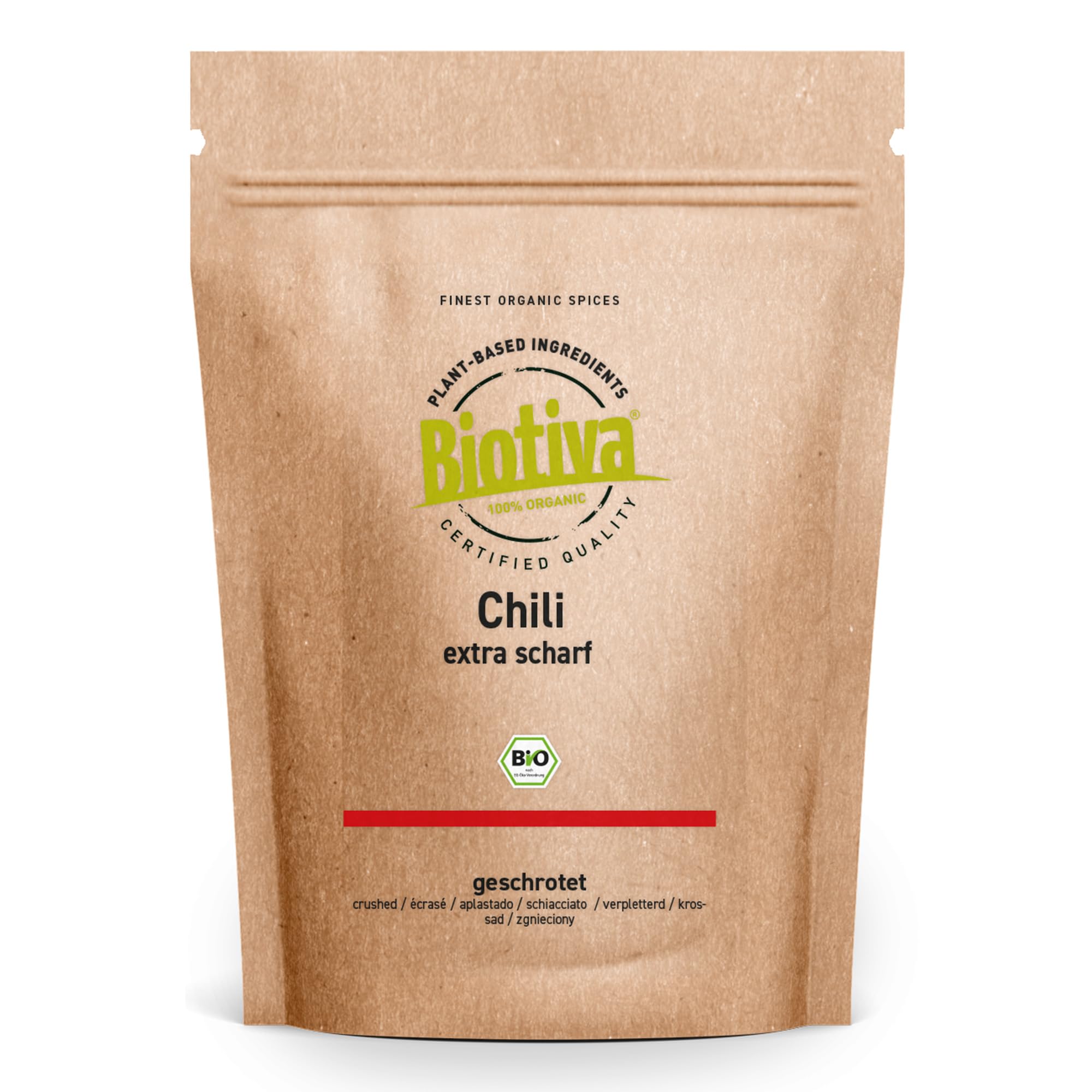 Biotiva Chili pimienta de Cayena molido orgánico 250 g - polvo molido fino (Cayena, Capsicum frutescens) - chile en polvo ardientemente picante - llenado en Alemania