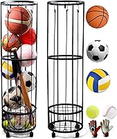 FiloxeniaOasis Upgraded Wall-Mounted Ball Storage Rack with Small Ball Holder & 3 Elastic Cords - Garage Sports Organizer