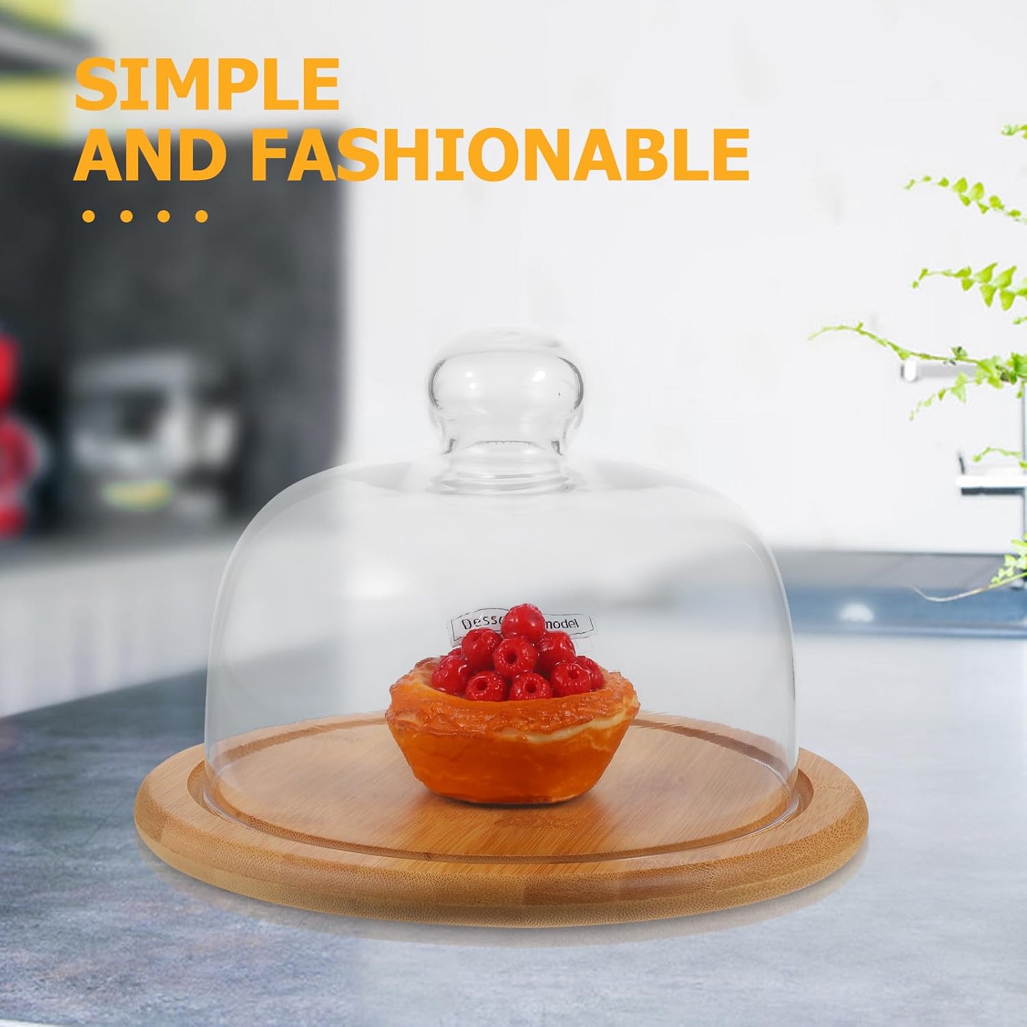 Tray with Glass Cover Cake Display Stand 210x147mm Multipurpose Dessert Plate Pastry Serving Board Stable Food Presentation for Home and Party