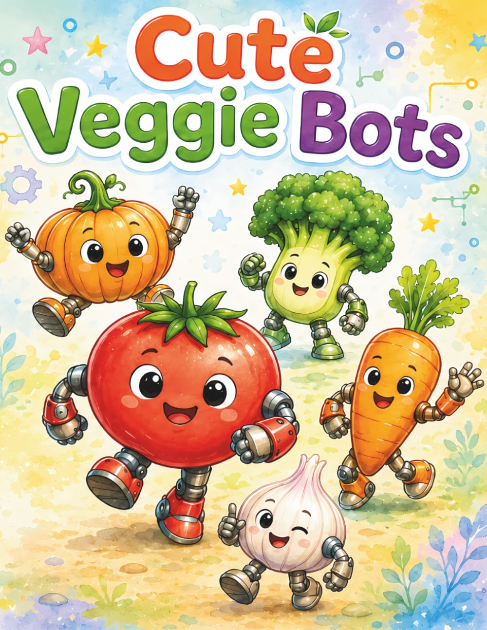 Cute Veggie Bots: Bold & Easy Coloring Book for Toddlers Ages 3-6