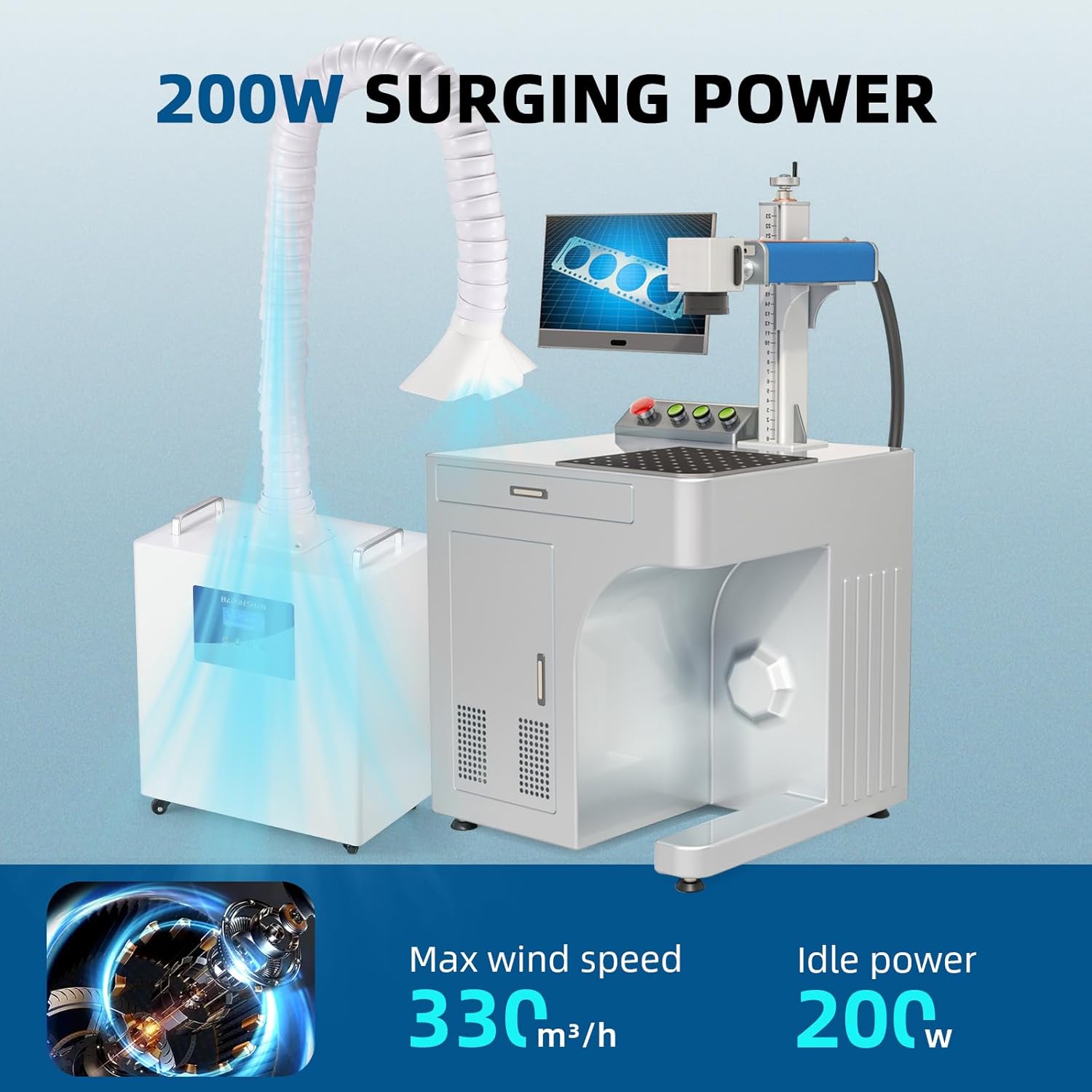 BAOSHIAHAN Solder Fume Extractor, 200W Strong Suction Smoke Absorber, 10 Speed Fume Extractor with Timer Function for Soldering Engraving Welding and 3D Printing