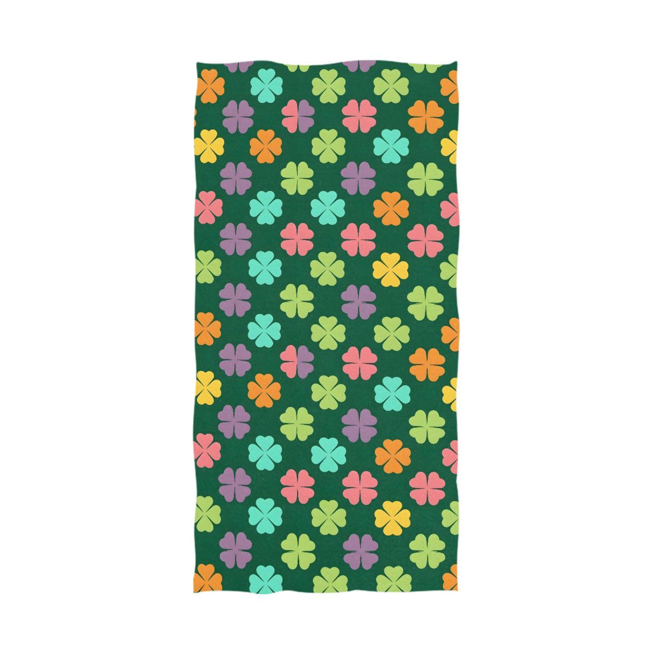 Kutsu Colorful Clover Leaves Bath Towel, Highly Absorbent Cotton Soft Bath Hand Towel for Bathroom Kitchen Hotel Spa, 64 x 32 In