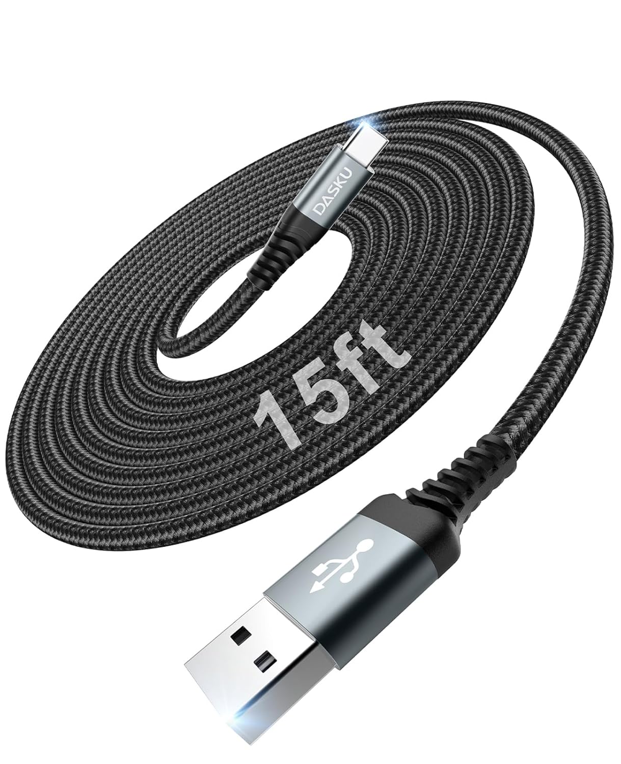 Dasku 15FT USB to USB C Cable, 3A Fast Charging Nylon Braided Long Cord for iPhone 17/16/15 Pro Max, Galaxy S25/S24/S23, Moto & More