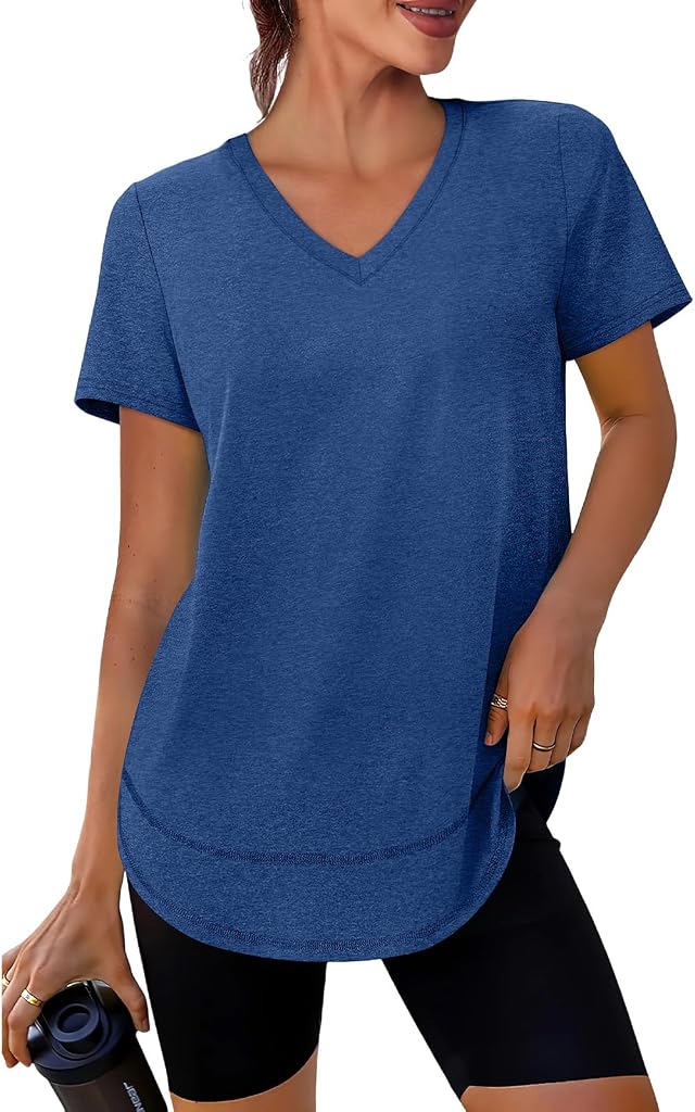 XIEERDUO Womens Workout Tops Short Sleeve Shirts Sun Protection UPF 50+ Quick Dry Outfits for Hiking Running V Neck S-3XL