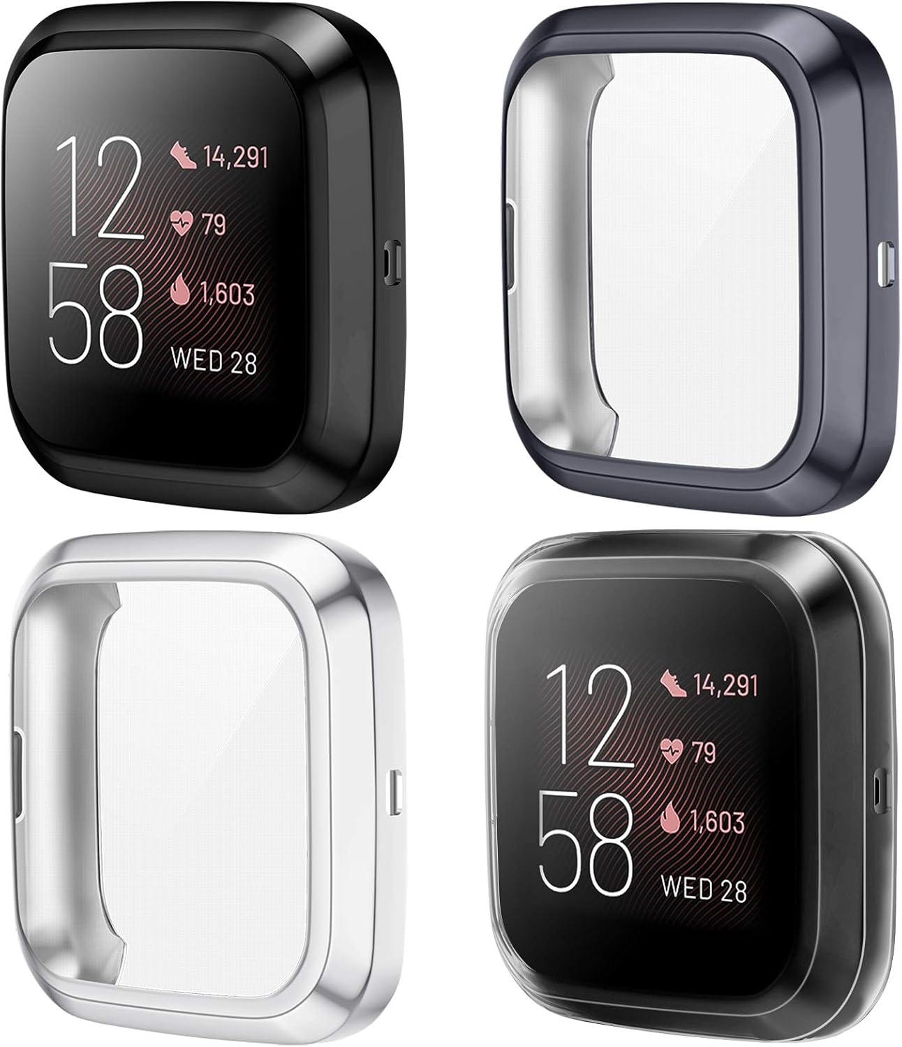 NANW Screen Protector Case Compatible with Fitbit Versa 2, 4-Pack Ultra Slim Soft Full Cover Case Bumper Frame Accessories for Versa 2 Smartwatch