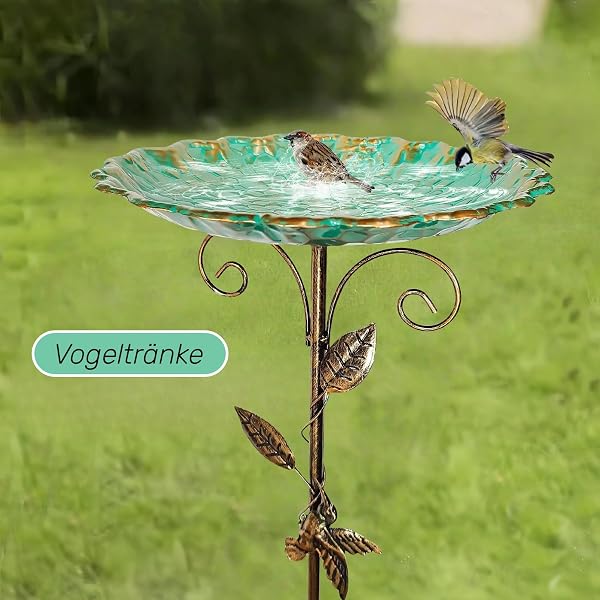 Vogeltränke Stehend, Metall Vintage Vogeltränke Winterfest, Vogelbad Garten Stehend, Wassertränke für Vögel, Futter Vogelbad, Wildvögel Wassertränke mit Erdspieß für Draußen Garten Hof Rasen (B) - 4