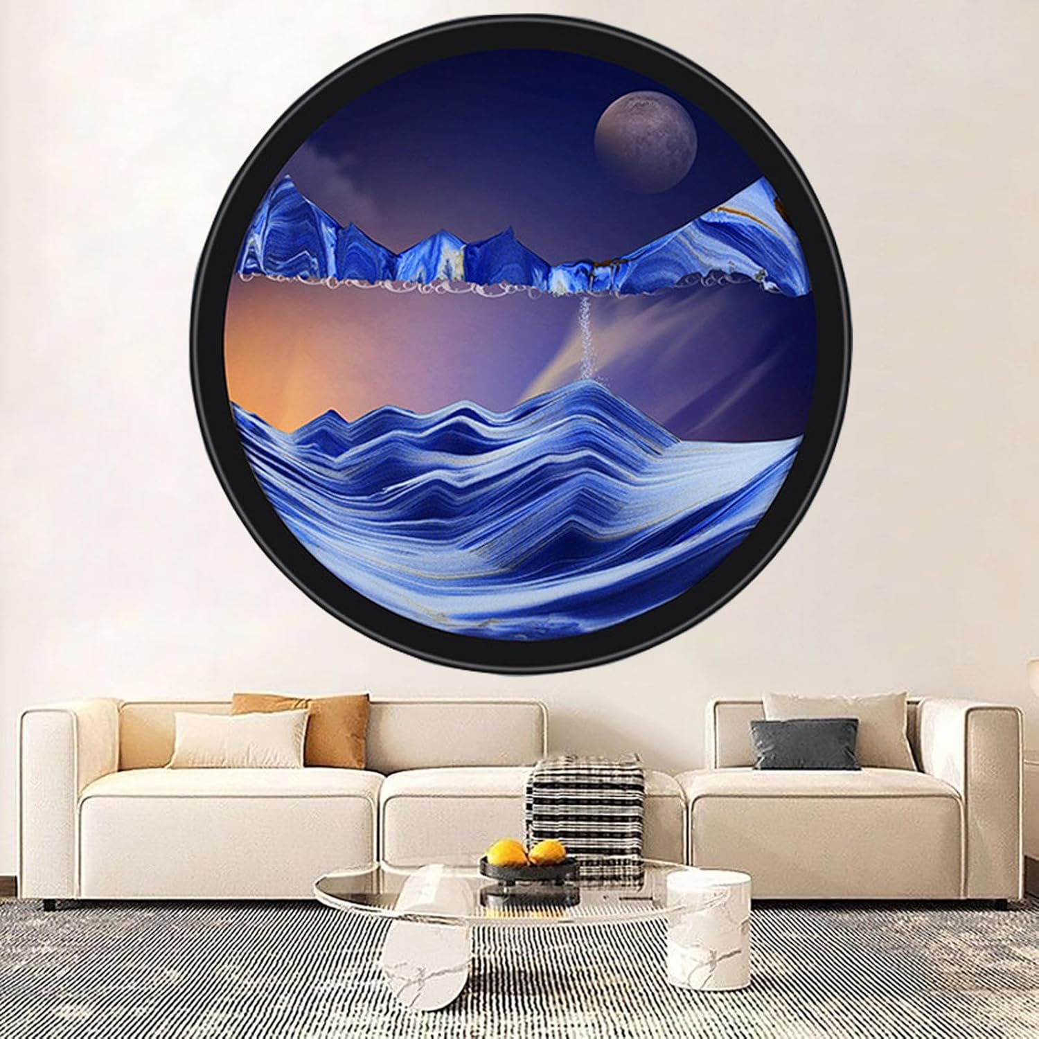 Sand Art Liquid Motion, 360° Rotation Wall Mounted Moving Sand Art Decor, 3D Dynamic Sand Painting Deep Sea Sandscape, Relaxing Mood Home Office Work Decor Gift,E-7in/18cm