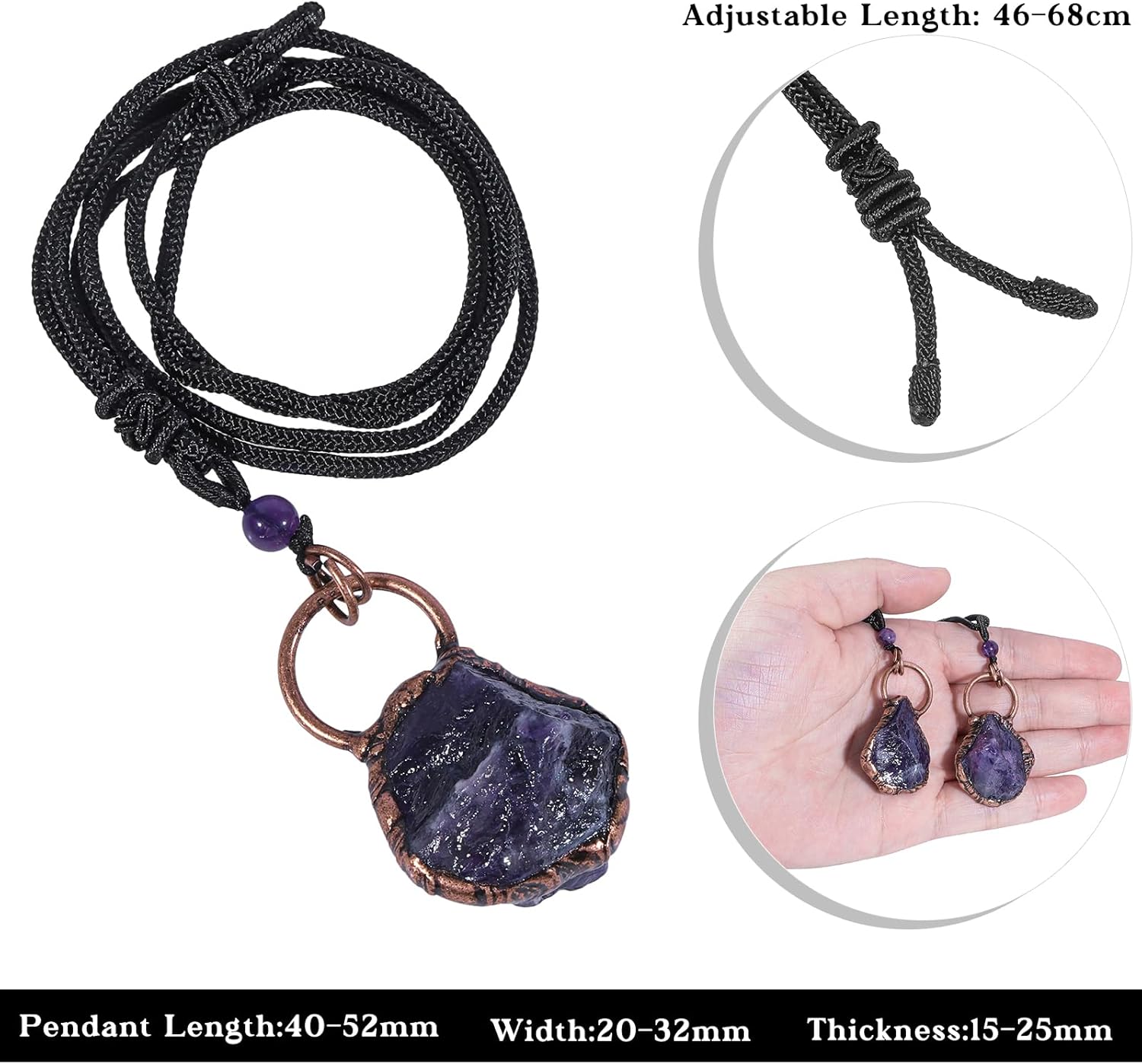 SUNYIK Natural Raw Amethyst Pendant Necklace, Handmade Copper Wire Irregular Rough Amethyst Stone Necklace for Women Men - Image 2