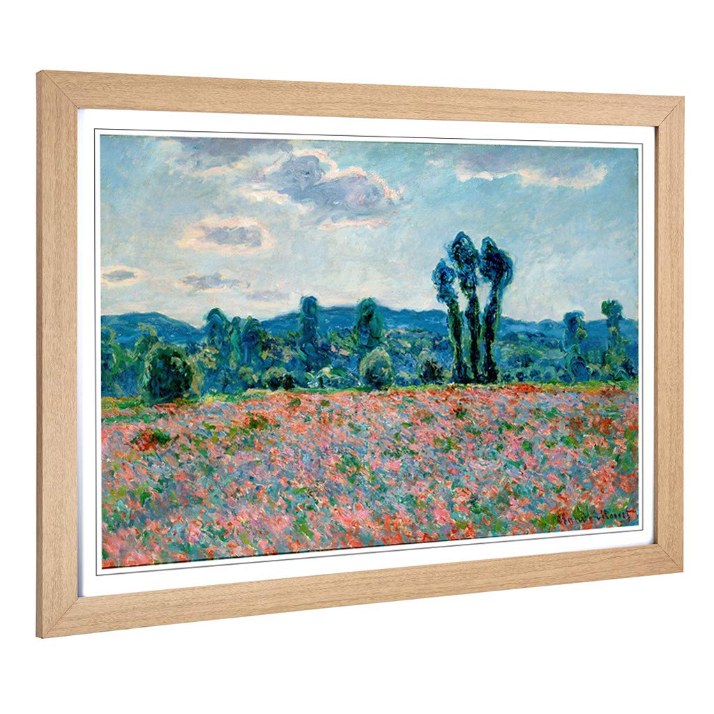 Big Box Art Framed Print of Claude Monet Poppy Field in Giverny Design | Wall Art Picture | Home Decor for Kitchen, Living Room, Bedroom, Hallway, Oak, A2 / 24.5x18 Inch / 62x45cm
