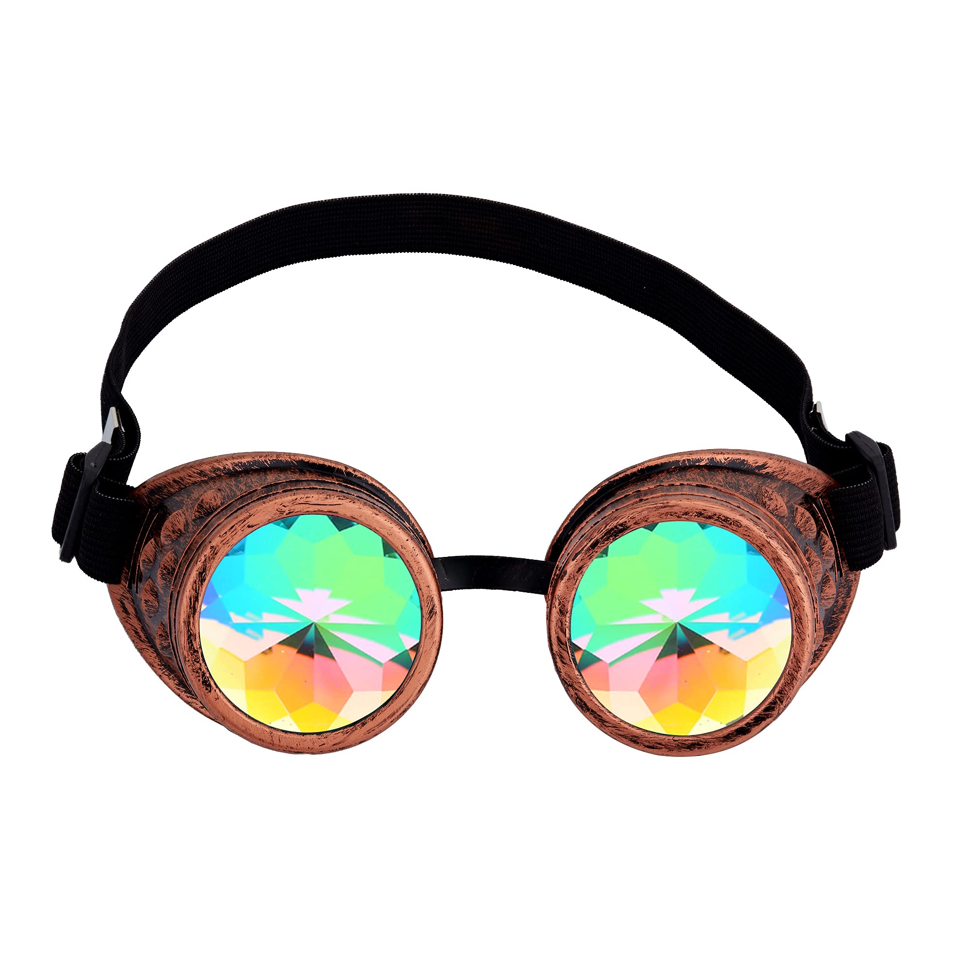 OMGREAT Kaleidoscope Glasses for Raves Steampunk Goggles with Rainbow Prism Diffraction Crystal Lenses, Red Copper - Image 5