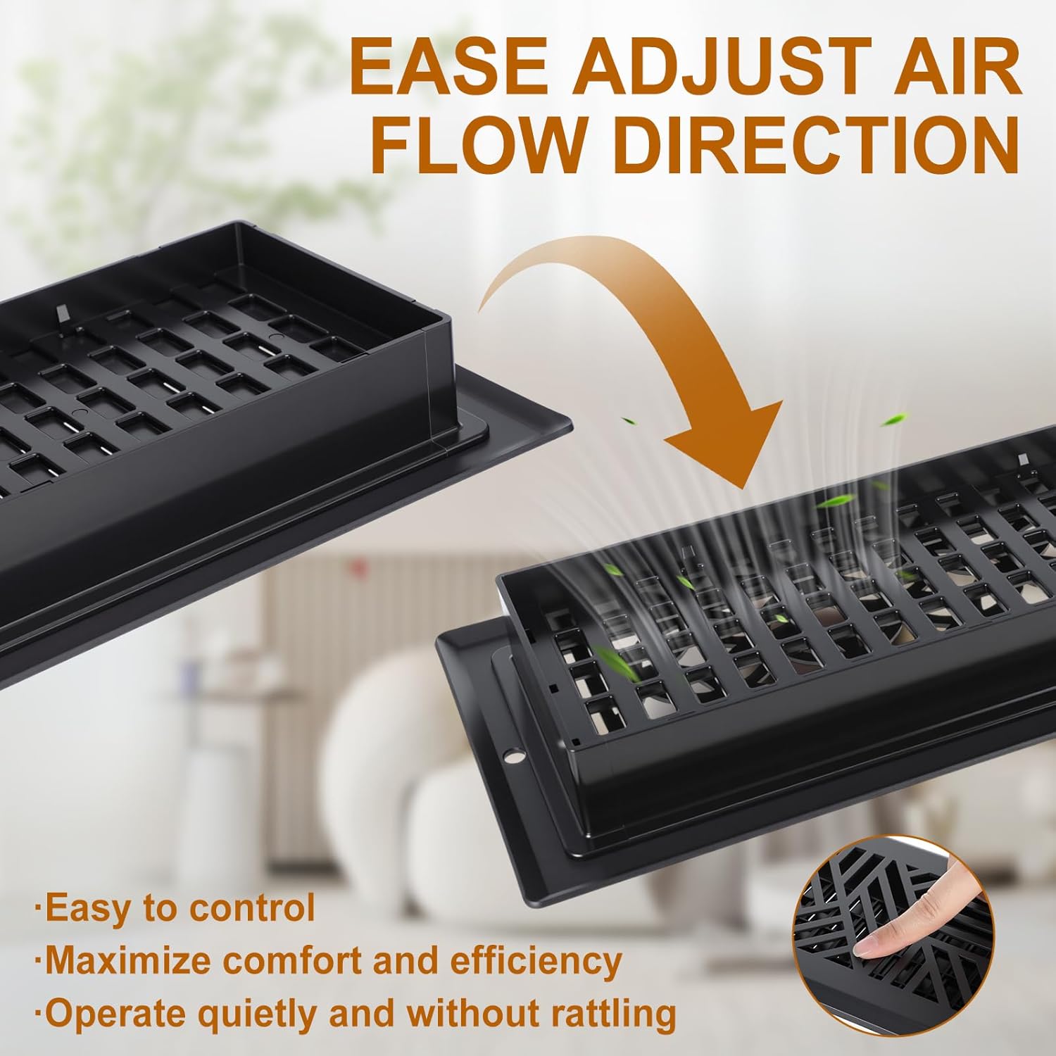 10 Pcs 4 x 10 Inch Heavy Duty Floor Registers 300lbs Carbon Steel Walkable Floor Vent Covers Easy Adjust Airflow Vents Decoration for Home Heater Air Grilles Vents Supply(Black)