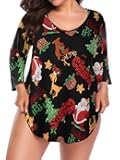 Womens Plus Size Tunic Tops 3/4 Sleeve V Neck T Shirts Basic Tee Loose Blouses with Pocket