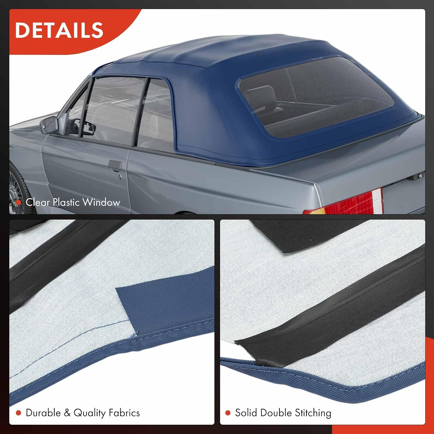 A-Premium Blue Convertible Soft Top Compatible with BMW 318i 1991-1993, 325i 1987-1993, M3 1988-1991, with Plastic Window