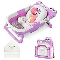 Vista 9 de MoreFeel Bañera plegable para bebé recién nacido con termómetro y 1 cojín flotante suave y 1 red de baño, bañera de viaje portátil con orificio