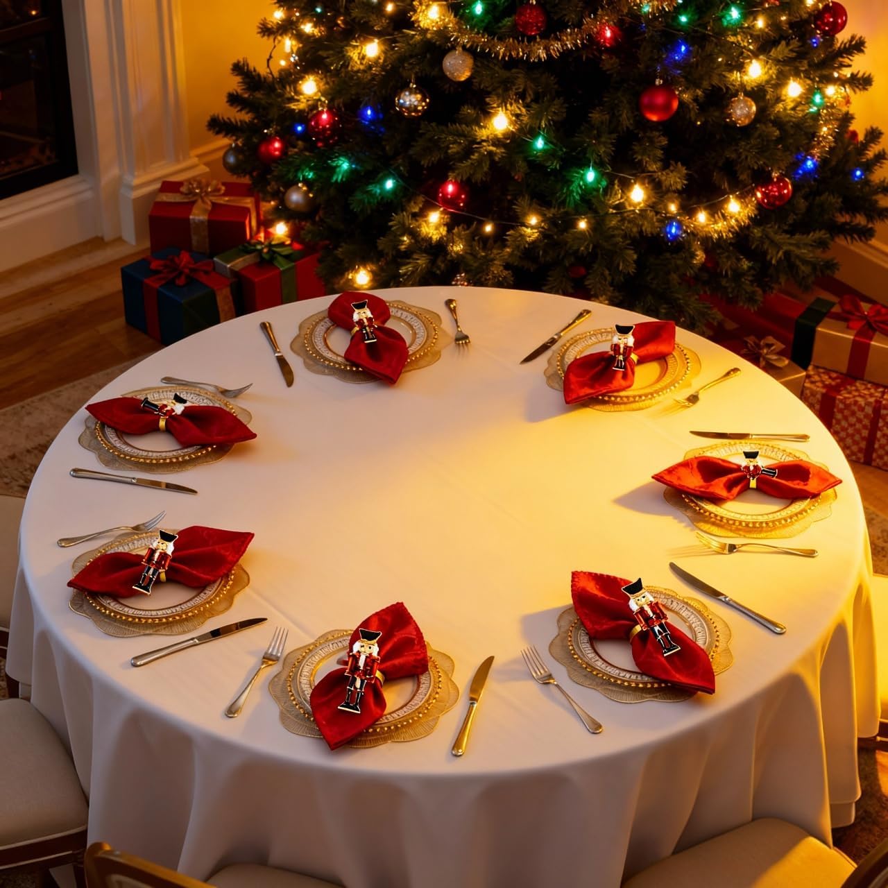 12 Pcs Christmas Nutcracker Napkin Rings Metal Napkin Holders Rings Gold Christmas Soldier Table Decor Nutcracker Holiday Table Setting Wedding Dining Vintage Party Decor Cloth Xmas Holder (Novel)