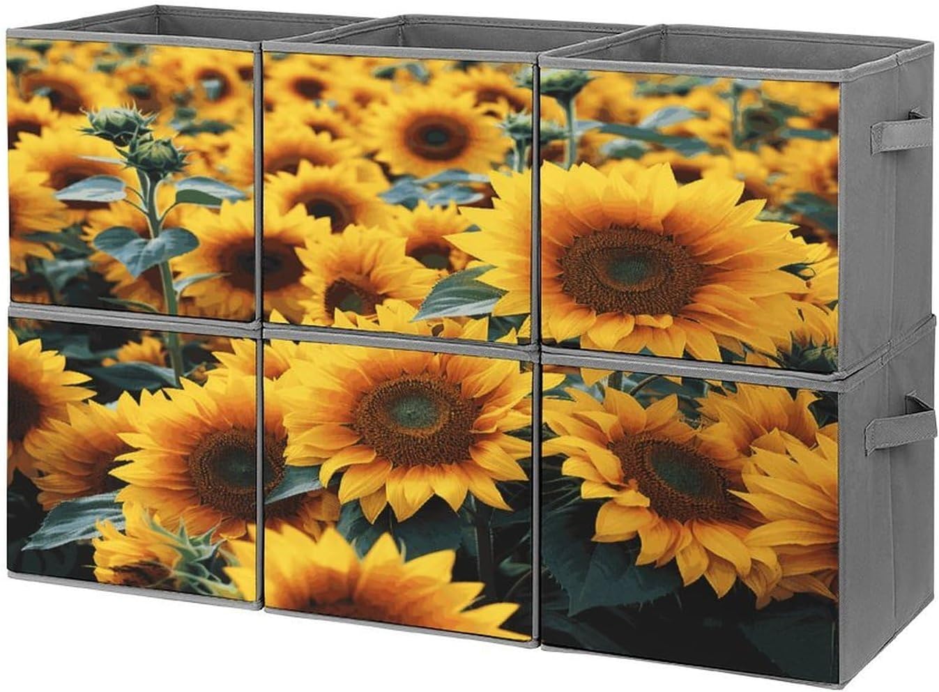 Many Beautiful Sunflowers Storage Cubes Set of 6 Storage Bins with Handles Collapsible Storage Basket Fabric Storage Box for Shelves Large Closet Shelf Organizer for Organization 11 Inch