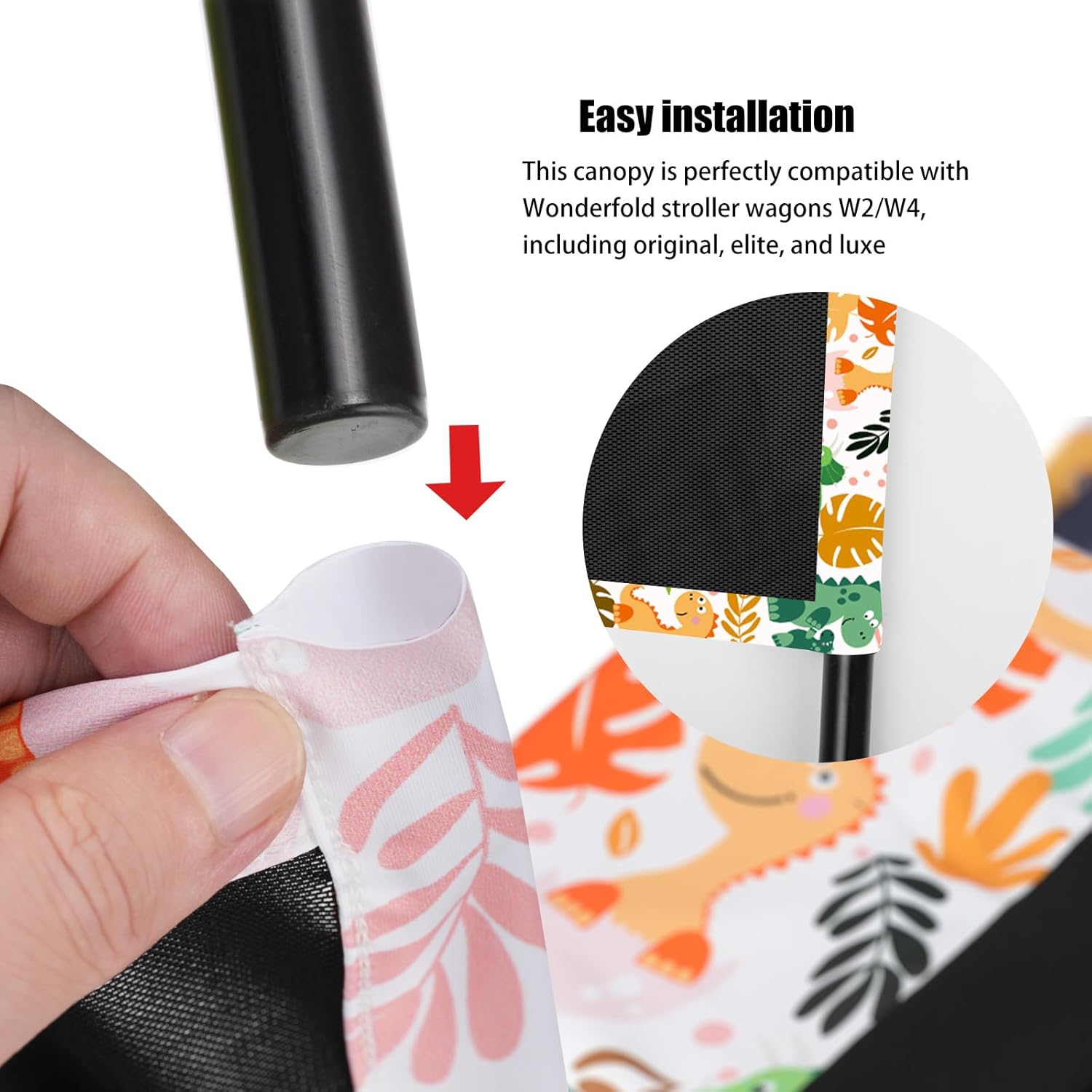 Stretchy Panoramic Canopy Compatible with Wonderfold Stroller Wagons W2/W4 All Models,UPF50+ Sun Protection with Two Mesh Windows,Sun Shade and Protection(Dinosaur)