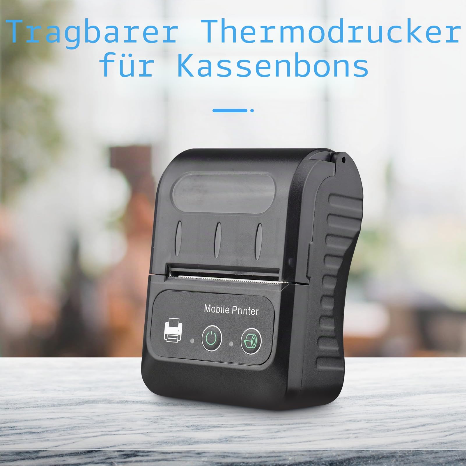 Thermo Belegdrucker, 58 mm Mini Tragbarer Thermodrucker Taschendrucker mit 11 Rollen Thermopapier, USB Verbindung und Kabelloser BT, für Büro Supermarkt Restaurant