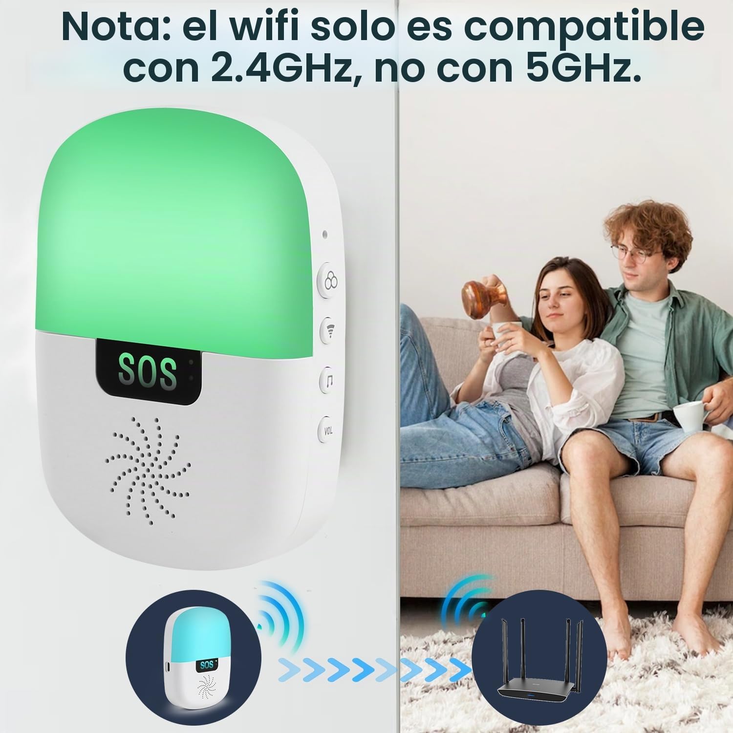 Shinmax Boton Emergencia Ancianos Tuya WiFi Smart SOS Avisador Personas Mayores Alarma con Música y Luz Botón Impermeable Boton Llamada Emergencia Adecuado para Ancianos,Enfermos,Discapacitados,Niños