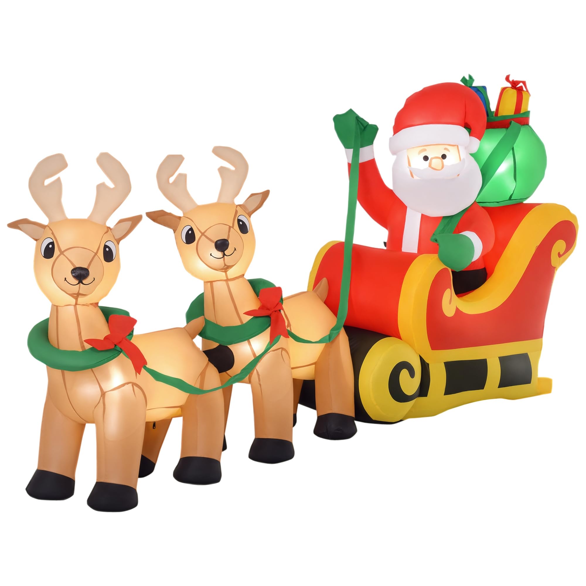 HOMCOM Babbo Natale Gonfiabile con Slitta e 2 Renne a LED 240x57x112cm