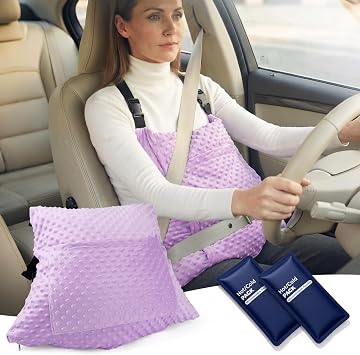 Star Shaped Recovery Pillow for After Surgery Seat Belt Protection for Abdomen & Chest, Adjustable Straps, 2 Pockets & 2 Gel Packs for Hot/Cold Therapy Portable Post-Surgery Must Have Purple