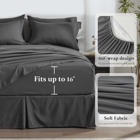 Newspin Queen Comforter Set Dark Grey - Bed in a Bag Queen Size 8 Pieces, All Season Bed Set, Fluffy Comforter Set with Sheets, Sheet Set Quilt Blanket, Pillowcases & Shams & Bed Skirt