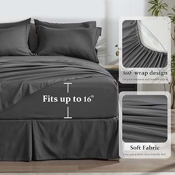 Newspin Queen Comforter Set Dark Grey - Bed in a Bag Queen Size 8 Pieces, All Season Bed Set, Fluffy Comforter Set with Sheets, Sheet Set Quilt Blanket, Pillowcases & Shams & Bed Skirt