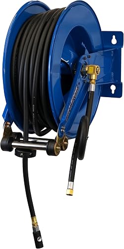 100 Foot, Industrial Grade Steel Compressed Air Hose Reel with 1/2" ID Rubber Hose